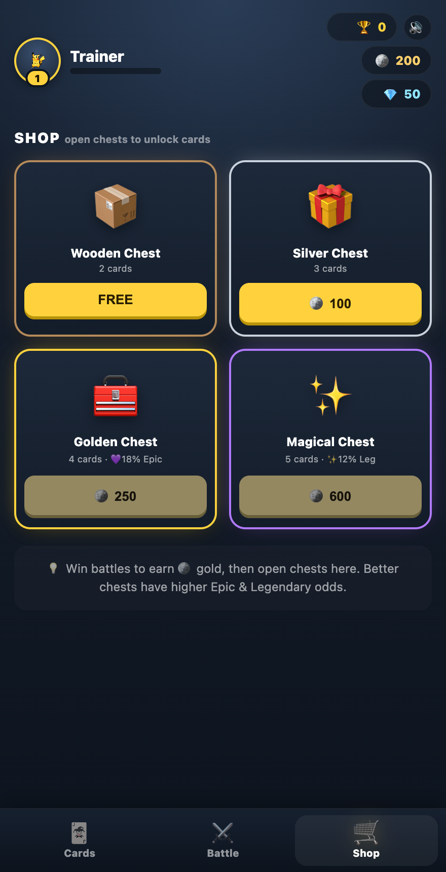 Chests · rarity unlocks